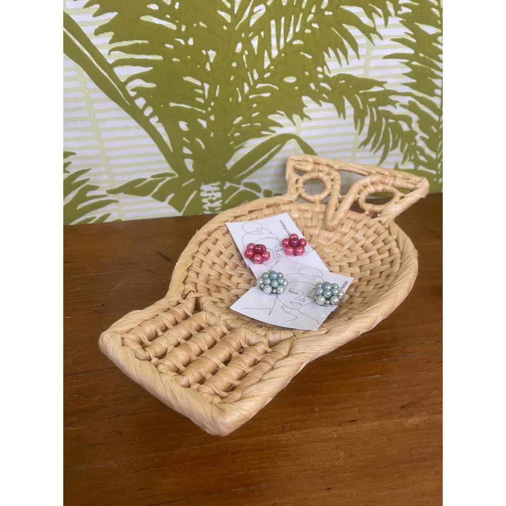 Woven Owl Tray, Boho, Wicker/Rattan/Banana Leaf